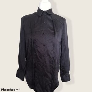 Vintage 100% Silk Pan Collar Starington Black Top